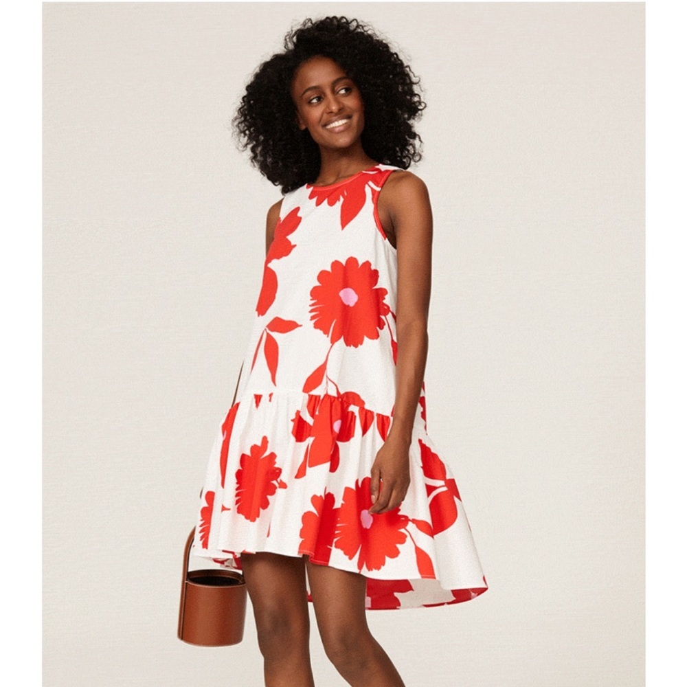 Peter Som Collective White and Red Floral Printed Dress Size 4